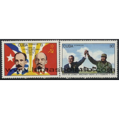 SELLOS CUBA 1974 - VISITA DE LEONID I BREJNEV A CUBA - 2 VALORES - CORREO