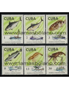 SELLOS CUBA 1975 - DESARROLLO DE LA INDUSTRIA PESQUERA - 6 VALORES - CORREO