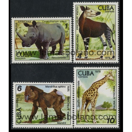 SELLOS CUBA 1978 - ANIMALES DEL PARQUE ZOOLOGICO DE LA HABANA - FAUNA AFRICANA - 4 VALORES - CORREO