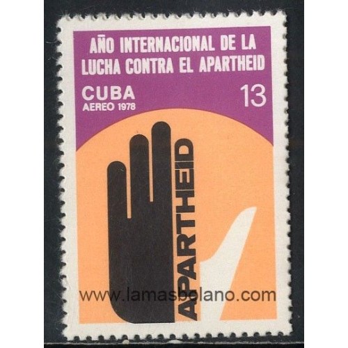 SELLOS CUBA 1978 - AÑO INTERNACIONAL DE LA LUCHA CONTRA EL APARTHEID - 1 VALOR - AEREO