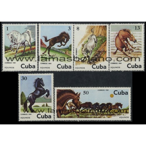 SELLOS CUBA 1981 - CABALLOS - FAUNA - 6 VALORES - CORREO