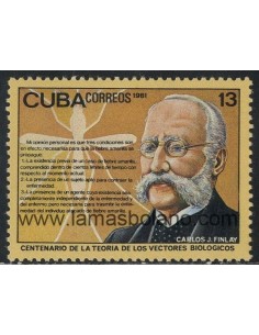 SELLOS CUBA 1981 - CARLOS J. FINLAY - TEORIA DE LOS VECTORES BIOLOGICOS CENTENARIO - 1 VALOR - CORREO