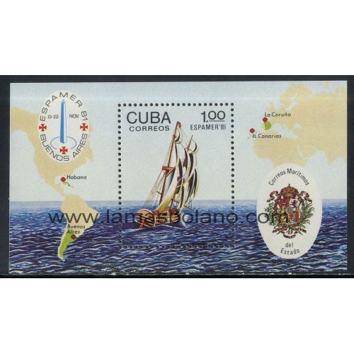 SELLOS CUBA 1981 - ESPAMER 81 EXPOSICION FILATELICA INTERNACIONAL DE AMERICA, ESPAÑA Y PORTUGAL - HOJITA BLOQUE