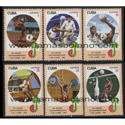 SELLOS CUBA 1982 - 14 JUEGOS DE AMERICA CENTRAL Y DEL CARIBE EN LA HABANA - 6 VALORES - CORREO