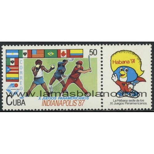 SELLOS CUBA 1987 - 10 JUEGOS PANAMERICANOS INDIANAPOLIS - 1 VALOR - CORREO
