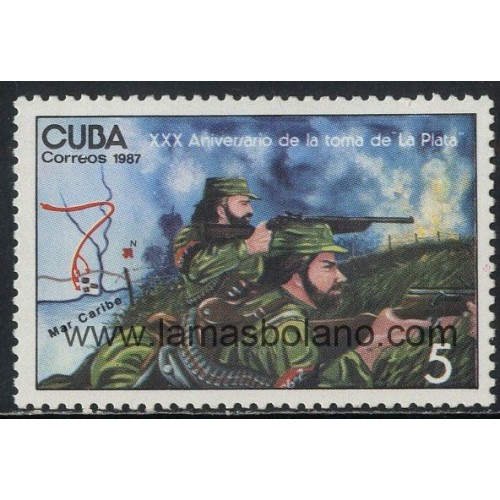 SELLOS CUBA 1987 - TOMA DE LA PLATA 30 ANIVERSARIO - 1 VALOR - CORREO