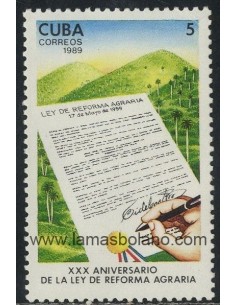 SELLOS CUBA 1989 - LEY DE REFORMA AGRARIA 30 ANIVERSARIO - 1 VALOR - CORREO