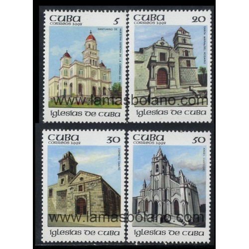 SELLOS CUBA 1992 - IGLESIAS DE CUBA - 4 VALORES - CORREO