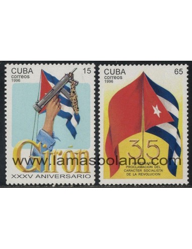 SELLOS CUBA 1996 - 35 ANIVERSARIO DE LA PROCLAMACION SOCIALISTA DE LA REVOLUCION - 2 VALORES - CORREO