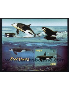 SELLOS CUBA 2004 - FAUNA MARINA - DELFINES - CETACEOS - HOJITA BLOQUE