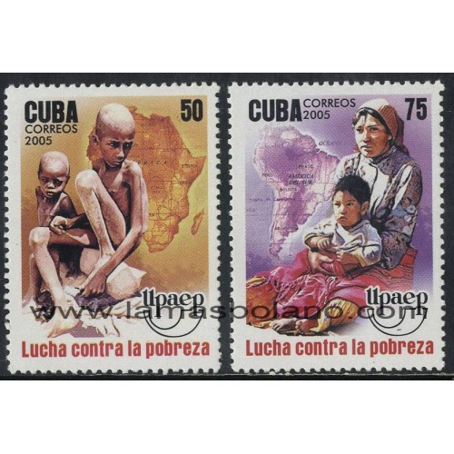 SELLOS CUBA 2005 - AMERICA-UPAE - LUCHA CONTRA LA POBREZA - 2 VALORES - CORREO
