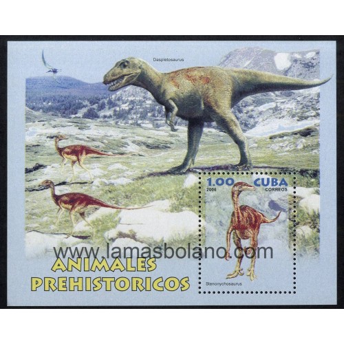 SELLOS CUBA 2006 - ANIMALES PREHISTORICOS - STENONYCHOSAURUS - HOJITA BLOQUE