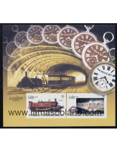 SELLOS CUBA 2008 - METROS DEL MUNDO - TRENES SUBTERRANEOS - HOJITA BLOQUE SIN DENTAR