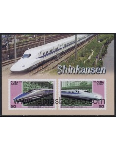 SELLOS CUBA 2009 - TRENES DE GRAN VELOCIDAD - SHINKANSEN - HOJITA BLOQUE SIN DENTAR