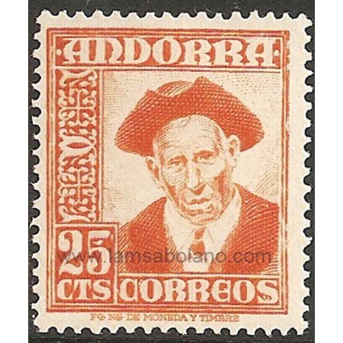SELLOS DE ANDORRA ESPAÑOLA 1948-1953 - TIPOS VARIOS - 1 VALOR LIGERA MOTA AL DORSO - CORREO