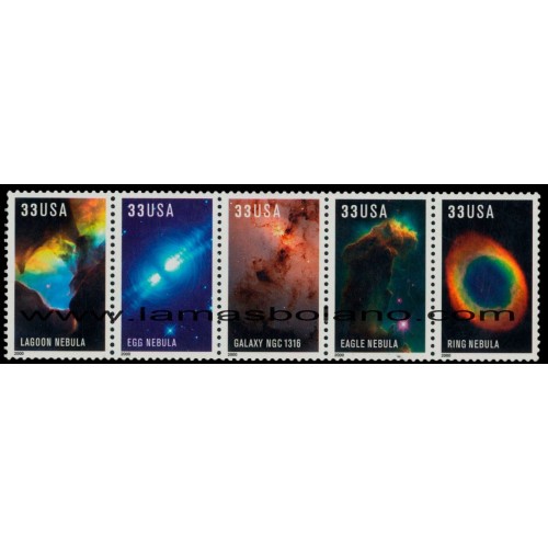 SELLOS ESTADOS UNIDOS 2000 - EDWIN POWELL HUBBLE - TELESCOPIO ESPACIAL HUBBLE - 5 VALORES TIRA - CORREO