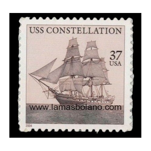 SELLOS ESTADOS UNIDOS 2004 - USS CONSTELLATION 150 ANIVERSARIO DE LA BOTADURA DEL GRAN VELERO - 1 VALOR AUTOADHESIVO - CORREO