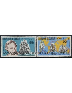 SELLOS DJIBOUTI 1980 - HOMENAJE A JAMES COOK - 2 VALORES - CORREO