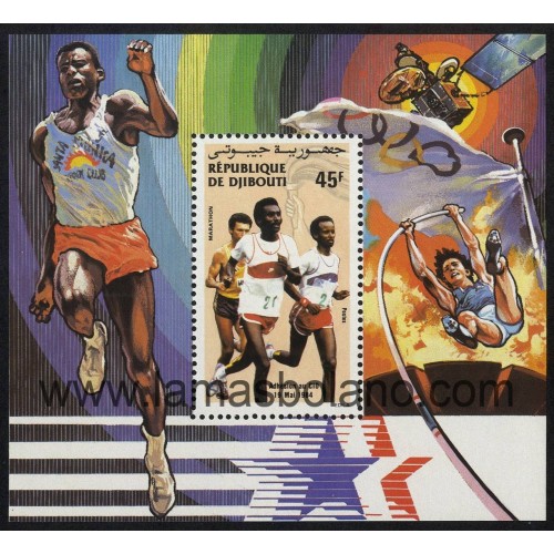 SELLOS DJIBOUTI 1984 - ADHESION DE DJIBOUTI AL COMITE OLIMPICO INTERNACIONAL - MARATHON - HOJITA BLOQUE - CORREO