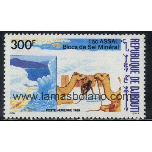 SELLOS DJIBOUTI 1989 - LAGO ASSAL Y SAL MINERAL - RIQUEZAS NATURALES - 1 VALOR - AEREO