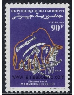 SELLOS DJIBOUTI 1990 - FOSIL DE MAMIFERO - ELEPHAS RECKI - 1 VALOR - CORREO