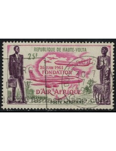 SELLOS DE ALTO VOLTA 1962 - AIR AFRIQUE FUNDACION DE LA COMPAÑIA AEREA - 1 VALOR MATASELLADO AEREO