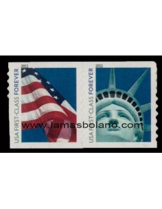 SELLOS ESTADOS UNIDOS 2011 - CABEZA ESTATUA DE LA LIBERTAD Y BANDERA - 2 VALORES AUTOADHESIVOS - CORREO