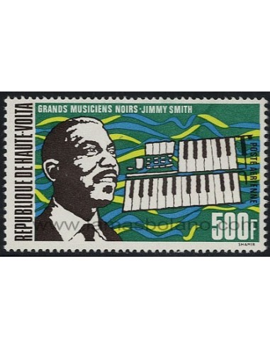 SELLOS DE ALTO VOLTA 1972 - JIMMY SMITH GRANDES MUSICOS NEGROS - 1 VALOR AEREO