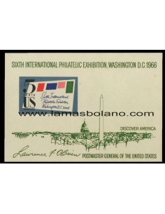SELLOS ESTADOS UNIDOS 1966 - EXPOSICION FILATELICA INTERNACIONAL EN WASHINGTON - HOJITA BLOQUE SIN DENTAR