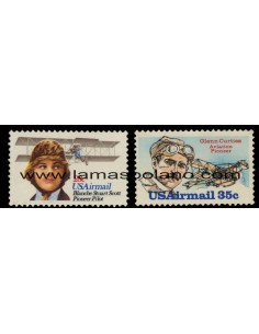 SELLOS ESTADOS UNIDOS 1980 - PIONEROS DE LA AVIACION - 2 VALORES - AEREO