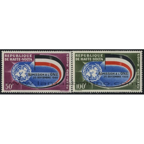 SELLOS DE ALTO VOLTA 1962 - NACIONES UNIDAS 2 ANIVERSARIO DE LA ADMISION - 2 VALORES - AEREO