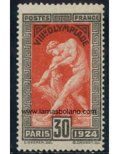 SELLOS FRANCIA 1924 - OLIMPIADA DE PARIS - 1 VALOR LIGERA SEÑAL FIJASELLO * - CORREO