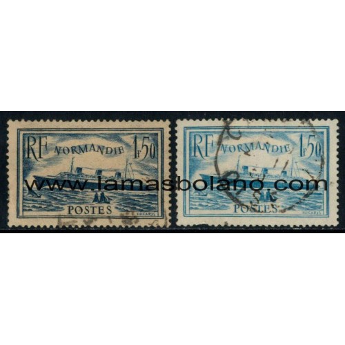 SELLOS FRANCIA 1935-36 - PAQUEBOTE NORMANDIA - 2 VALORES MATASELLADOS  - CORREO