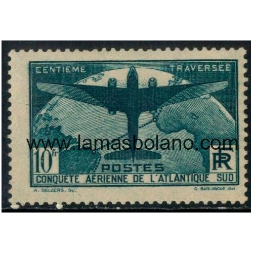 SELLOS FRANCIA 1936 - 100 TRAVESIA AEREA DEL ATLANTICO SUR PARA AVIONES POSTALES FRANCESES - 1 VALOR ** - CORREO