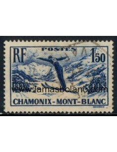 SELLOS FRANCIA 1937 - CAMPEONATO INTERNACIONAL DE ESQUI EN CHAMONIX - 1 VALOR MATASELLADO - CORREO