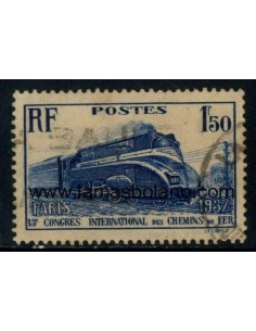 SELLOS FRANCIA 1937 - CONGRESO INTERNACIONAL DE FERROCARRILES EN PARIS - 1 VALOR MATASELLADO - CORREO