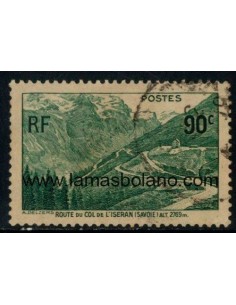 SELLOS FRANCIA 1937 - APERTURA DE LA RUTA DEL COL DE L'ISERAN - 1 VALOR MATASELLADO - CORREO