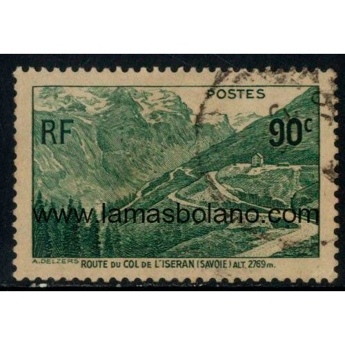 SELLOS FRANCIA 1937 - APERTURA DE LA RUTA DEL COL DE L'ISERAN - 1 VALOR MATASELLADO - CORREO