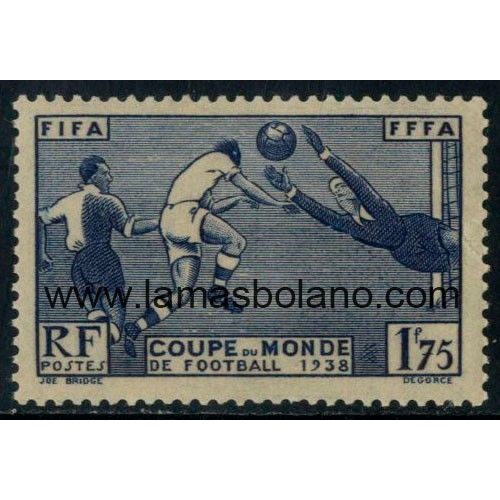 SELLOS FRANCIA 1938 - III COPA MUNDIAL DE FUTBOL EN PARIS - 1 VALOR** - CORREO