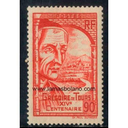 SELLOS FRANCIA 1939 - GREGOIRE DE TOURS 14 CENTENARIO DEL NACIMIENTO - 1 VALOR FIJASELLO - CORREO
