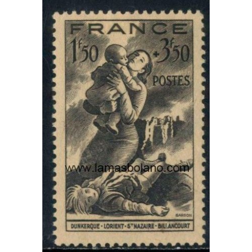 SELLOS FRANCIA 1943 - EMERGENCIA NACIONAL, DUNKERQUE LORIENT ST.NAZAIRE BILLANCOURT - 1 VALOR ** - CORREO