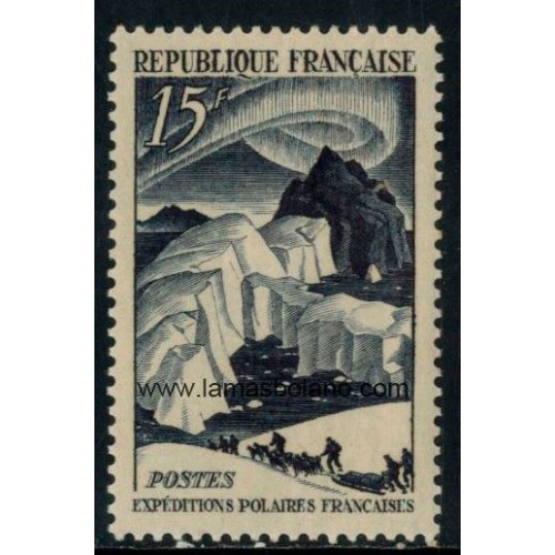 SELLOS FRANCIA 1949 - EXPEDICIONES POLARES DE PAUL-EMILE VICTOR - 1 VALOR FIJASELLO - CORREO