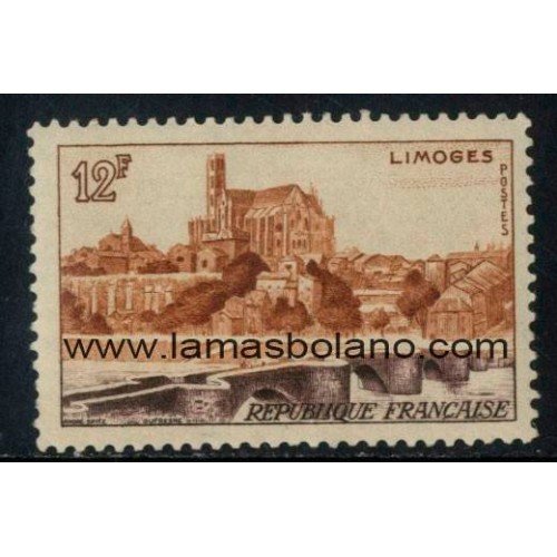 SELLOS FRANCIA 1955 - VISTA DE LIMOGES , PUENTE SAINT-ETIENNE Y CATEDRAL - 1 VALOR **  CORREO