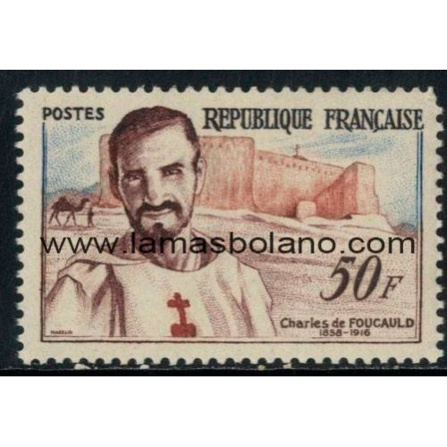 SELLOS FRANCIA 1959 - CHARLES DE FOUCAULD, APOSTOL DEL SAHARA CENTENARIO NACIMIENTO - 1 VALOR ** - CORREO
