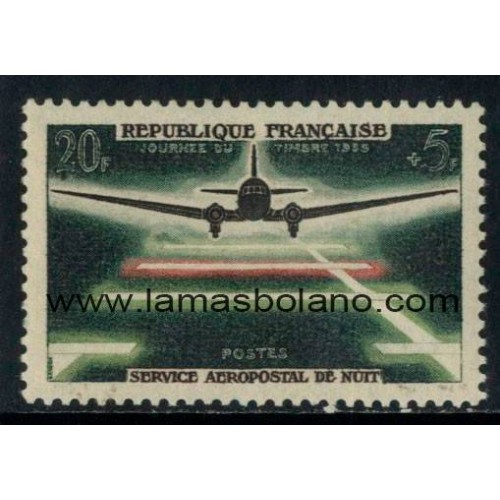 SELLOS FRANCIA 1959 - DIA DEL SELLO Y SERVICIO AEROPOSTAL NOCTURNO 20 ANIVERSARIO - 1 VALOR ** - CORREO