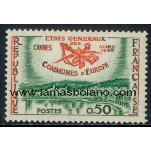SELLOS FRANCIA 1960 - 5 SESION DE LOS ESTADOS GENERALES DE LOS MUNICIPIOS DE EUROPA EN CANNES - 1 VALOR - CORREO