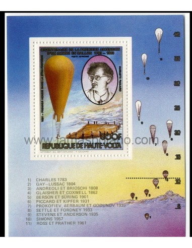 SELLOS DE ALTO VOLTA 1983 - GLOBO BICENTENARIO DE LAS PRIMERAS ASCENSIONES A LA ATMOSFERA - HOJITA BLOQUE