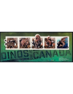 SELLOS CANADÁ 2015 - DINOSAURIOS - 5 VALORES AUTOADHESIVOS EN HOJA BLOQUE - CORREO 