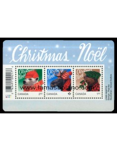 SELLOS CANADÁ 2015 - NAVIDAD - 3 VALORES EN HOJITA BLOQUE - CORREO 