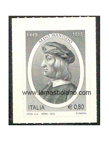 SELLOS ITALIA 2015 - ALDO MANUZIO - 1 VALOR AUTOADHESIVO - CORREO 